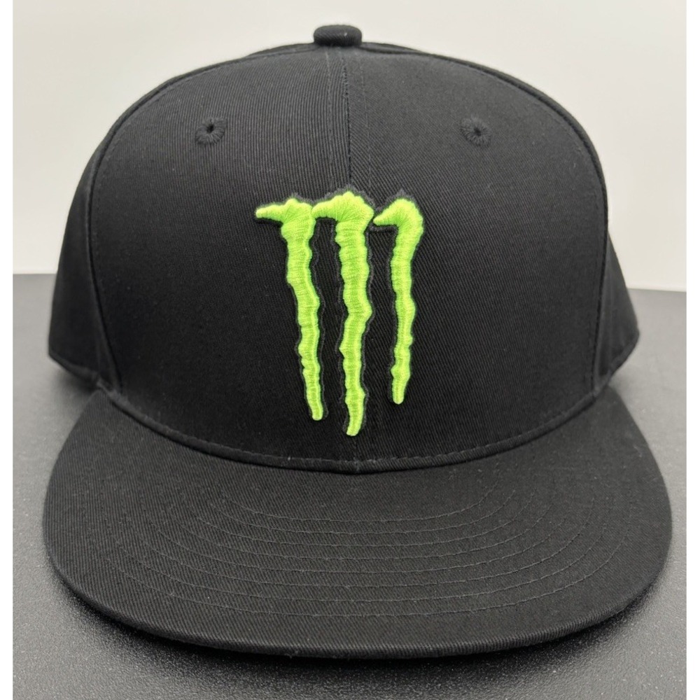 Monster Energy Mens Black Embroidered Flat Brim Snapback Baseball Cap Hat Z06